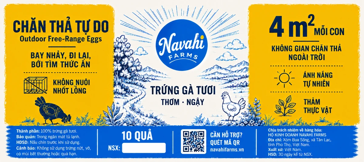 Nhãn hộp trứng Navahi Chăn thả tự do 10 quả